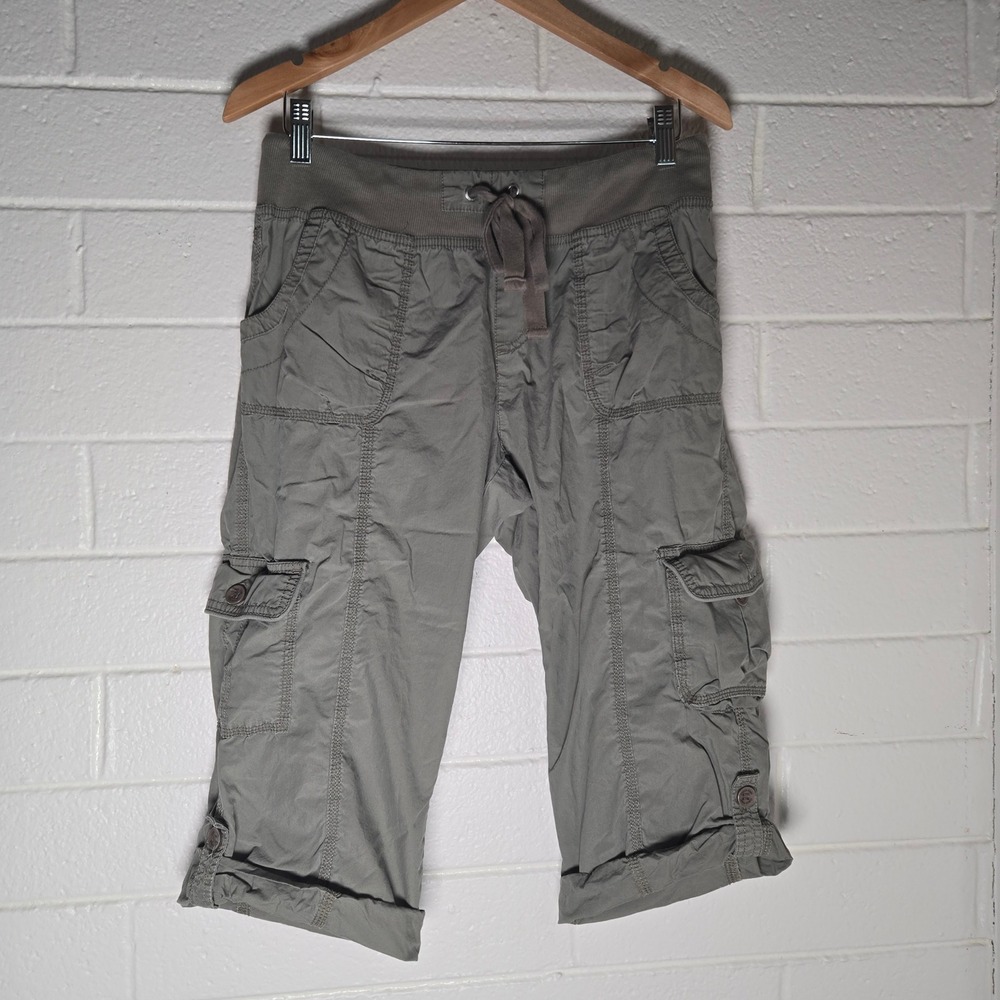 Vtg Calvin Klein Womens Cargo Capri Pants Sage Green Medium Drawstring Utility